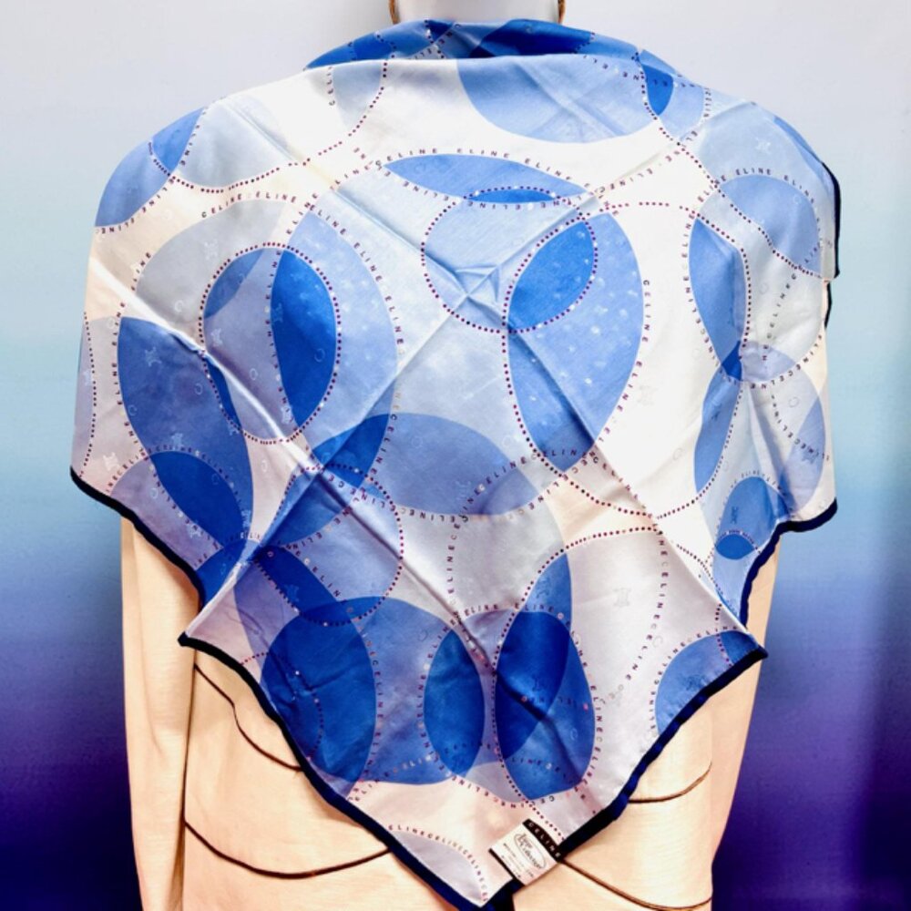 New -Tag Lg Collect  CELINE Paris Mini Scarf 23" Cotton  Blue Sequin beads  (97